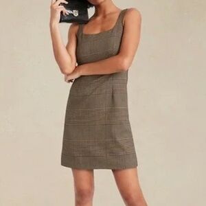Banana Republic Tank Sleeveless A-Line Mini Dress Brown Black Houndstooth